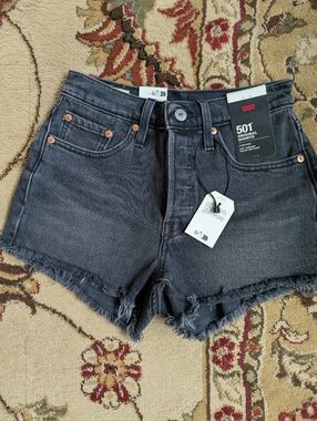 Levi’s 501 Original Cutoff Shorts Black High Rise Denim Size 24 NWT